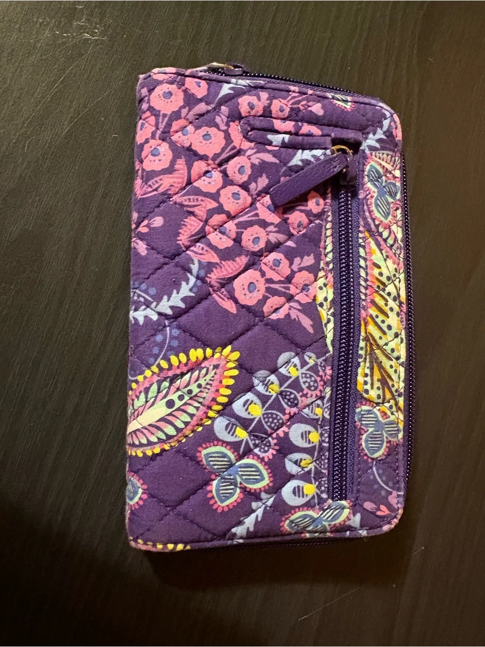 Vera Bradley Purple Floral Quilted Zip Phone Wallet with Yellow Accents - Picture 2 of 5
